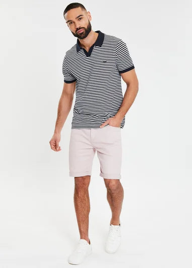 threadbare Navy Open Collar Striped Polo Shirt